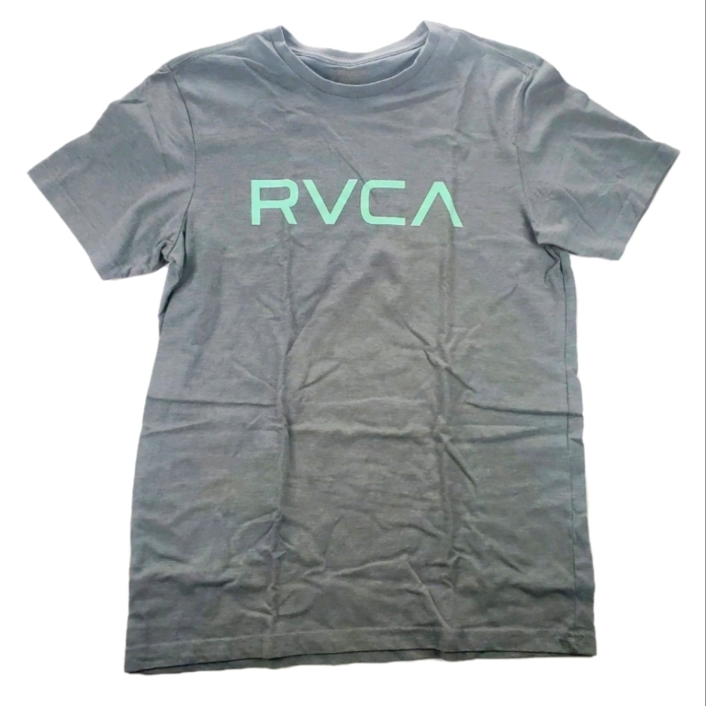 RVCA Men's Tshirt Small Short Sleeves Gray Logo Spelledout In Mint Green Crew